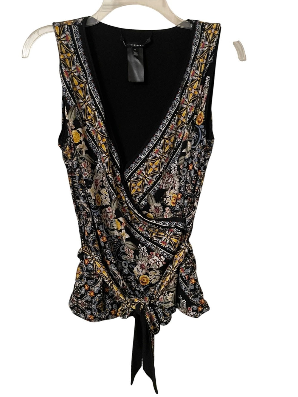White House Black Market Floral Geometric/Black Reversible Sleeveless Tie Top M